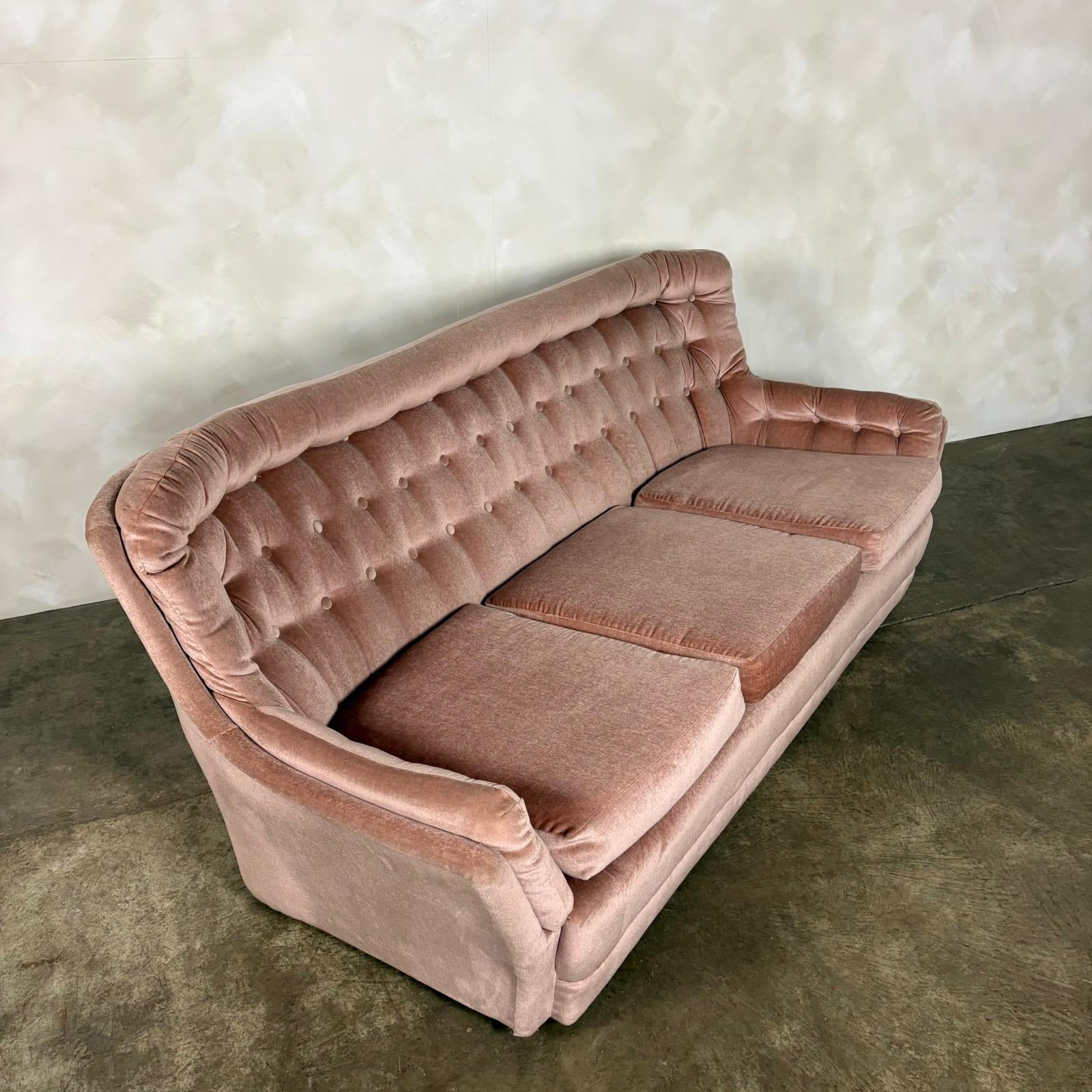Mid Century Three Seater Sofa Blush Pink Vintage Retro MCM