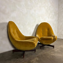 Pair Of Greaves & Thomas Yellow Mustard Egg Swivel Lounge Chairs Mid Century Vintage Retro MCM