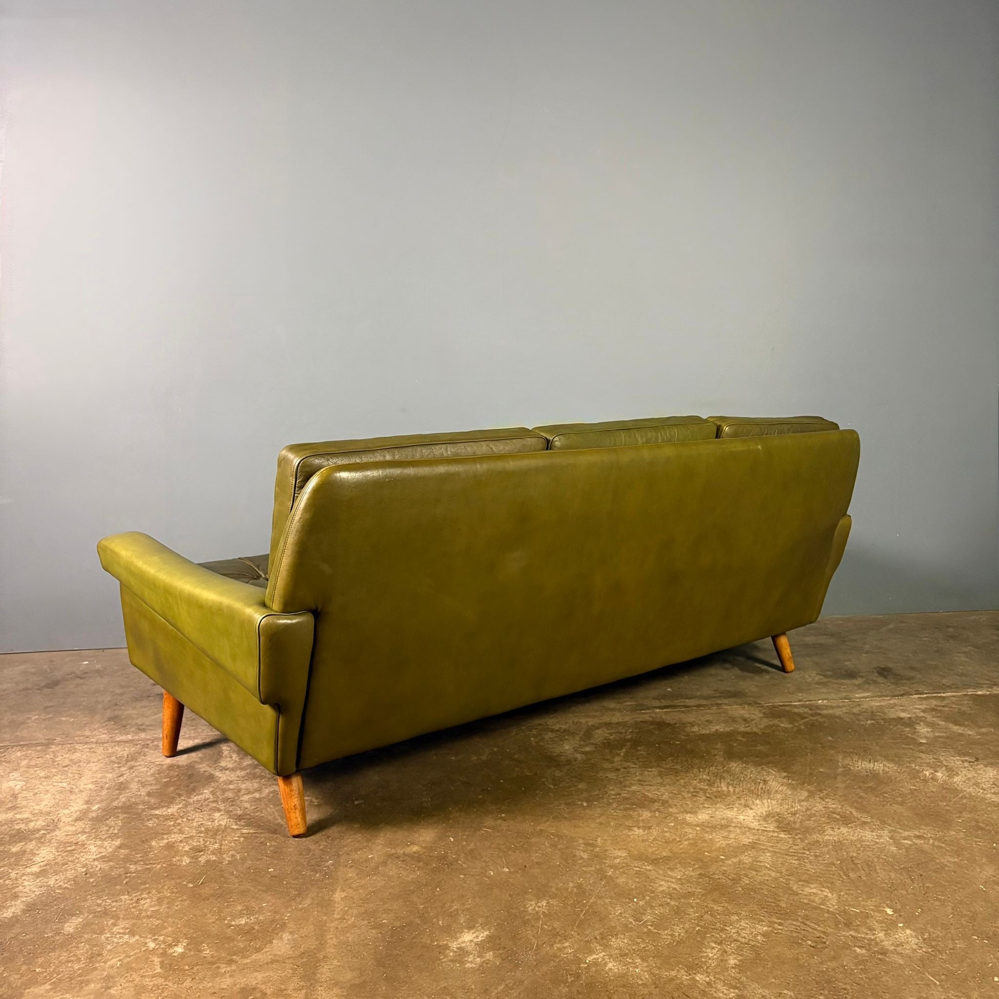 SOLD Mid Century Danish Svend Skipper Three Seater Sofa Green Leather Vintage Retro MCM