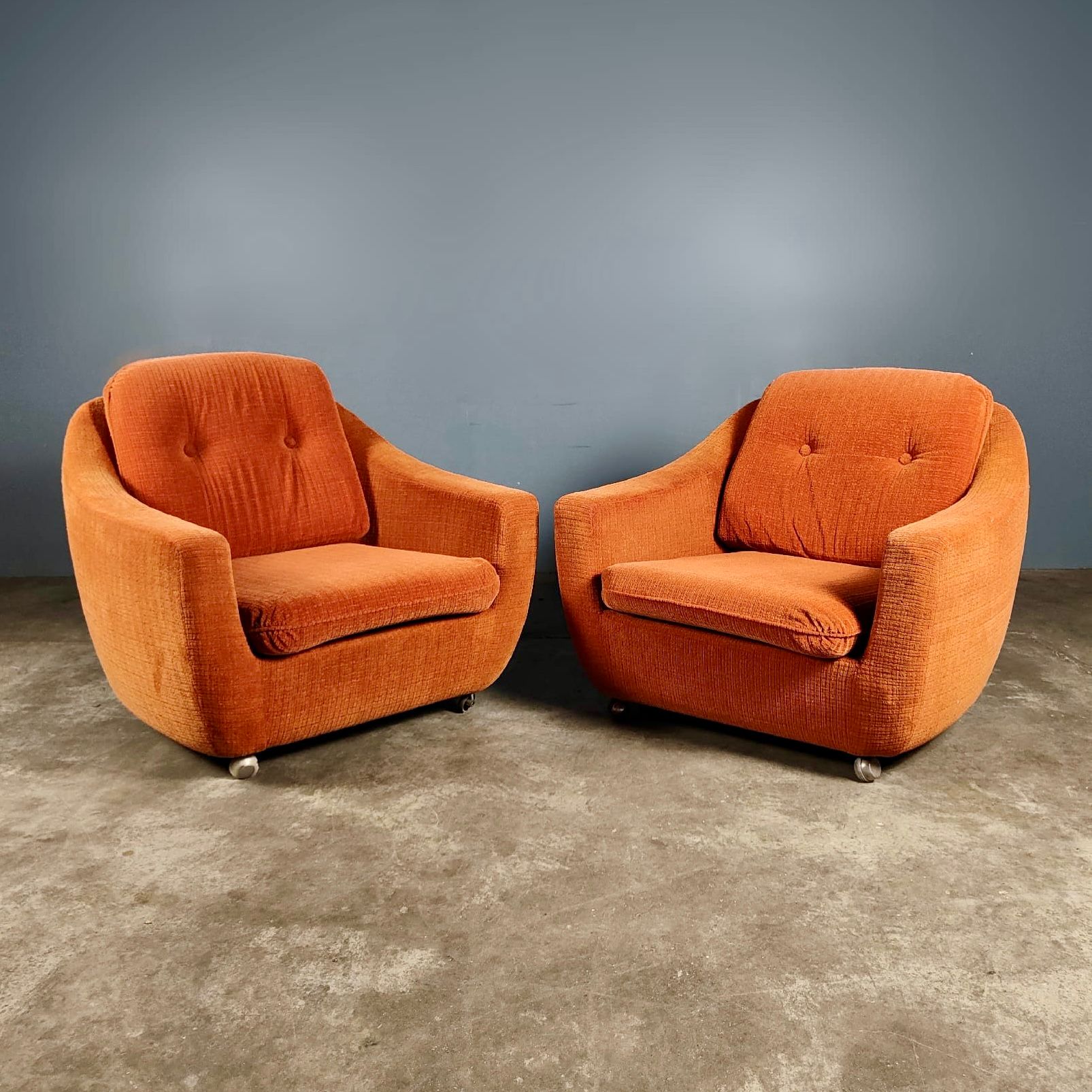 SOLD Mid Century Orange Pair Of Lounge Chairs Vintage Retro MCM