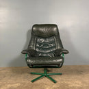 Green Leather Skoghaug Reclining Swivel Lounge Chair With Matching Footstool/Ottoman Mid Century Vintage Retro MCM
