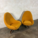 Pair Of Greaves & Thomas Yellow Mustard Egg Swivel Lounge Chairs Mid Century Vintage Retro MCM
