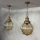 Pair Of Amber Bubble Glass Pendant Lights By Helena Tynell For Glashütte Limburg Mid Century Vintage Retro MCM