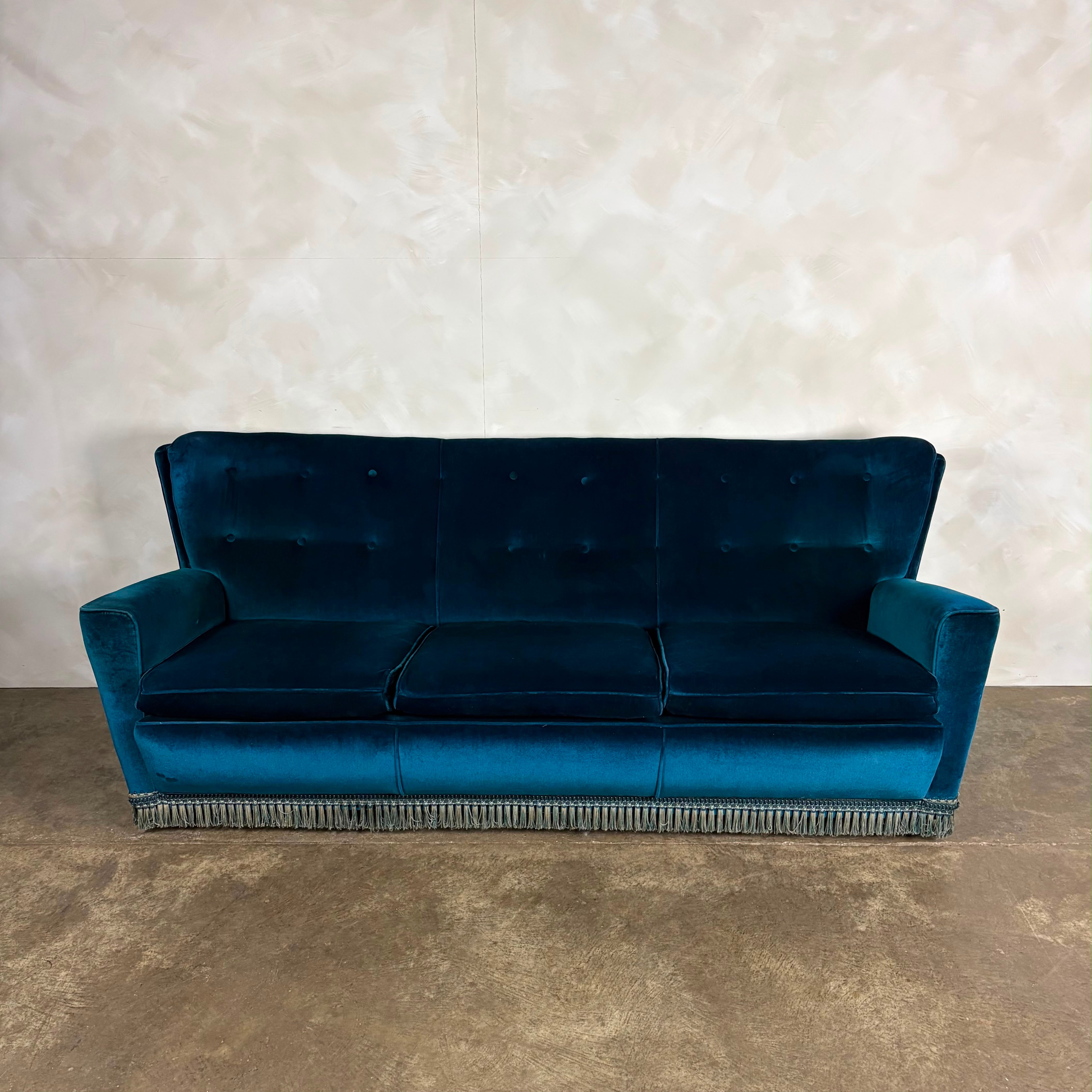 Mid Century Blue Three Seater Sofa Vintage Retro MCM