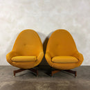 Pair Of Greaves & Thomas Yellow Mustard Egg Swivel Lounge Chairs Mid Century Vintage Retro MCM