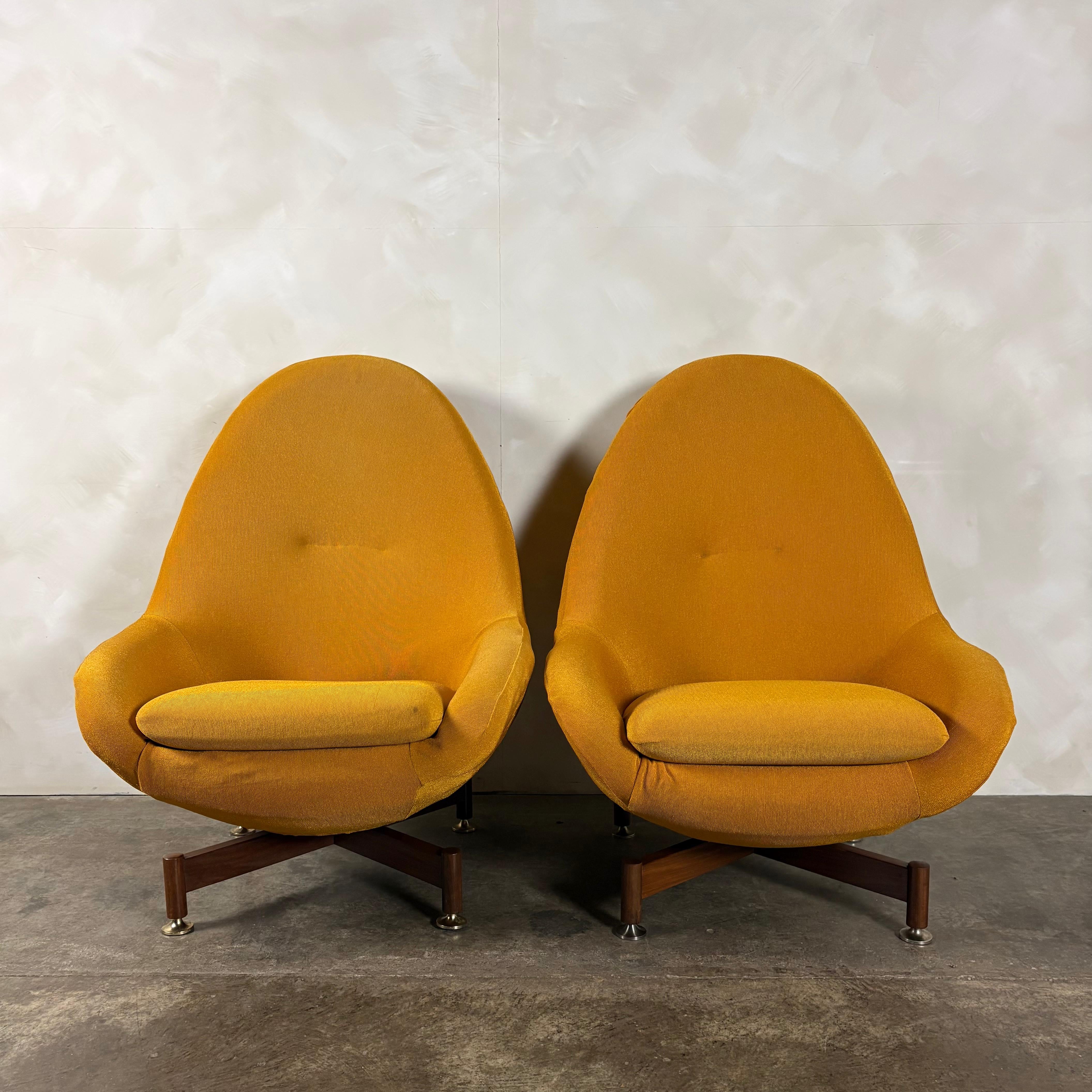 Pair Of Greaves & Thomas Yellow Mustard Egg Swivel Lounge Chairs Mid Century Vintage Retro MCM