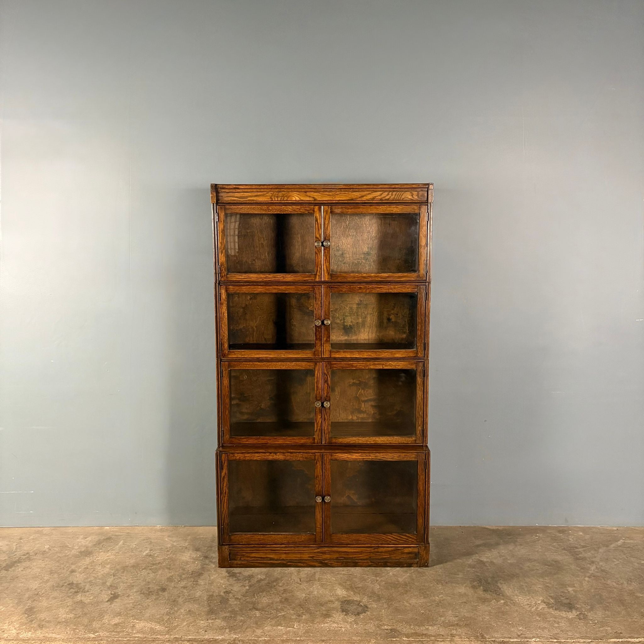 SOLD English Oak Glass Sectional Barrister Fronted Tall Cabinet/Bookcase Globe Wernicke Style Mid Century Vintage Retro MCM