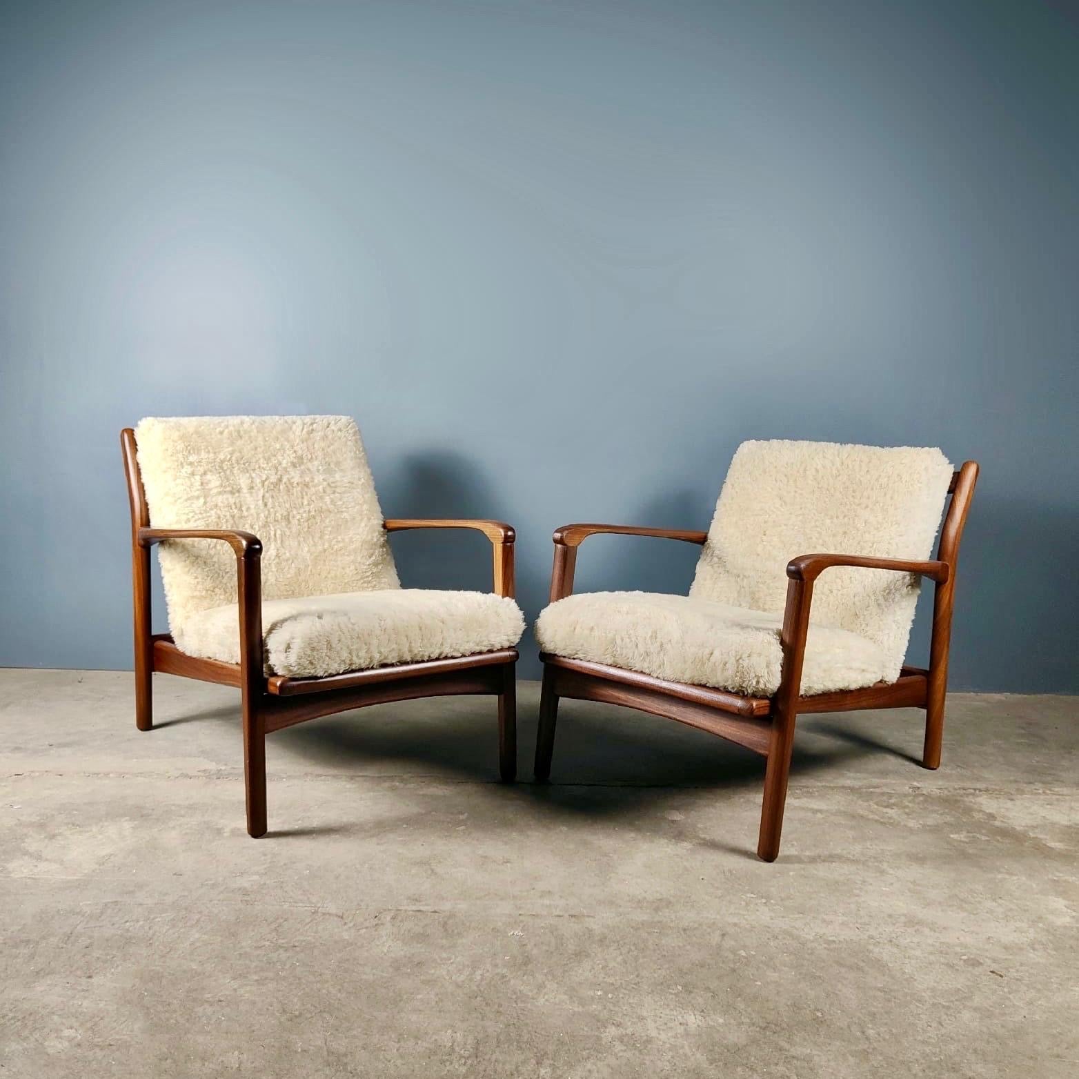 SOLD Pair Of Toothill Mid Century Lounge Chairs Original Lamb’s Wool Upholstery Vintage Retro MCM