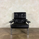 Mid Century Pieff Alpha Black Leather Three Seater Sofa With Matching Lounge Chair Vintage Retro MCM