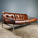 SOLD Mid Century Pieff Beta Tan Brown Leather Three Seater Sofa Vintage Retro MCM