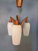 SOLD Teak Brass Glass 1960s Ceiling Pendant Light Mid Century Vintage Retro MCM