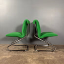 Six Green Italian Pace Chrome Dining Chairs & Glass Dining Table Mid Century Vintage Retro MCM