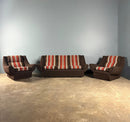 Mid Century Three Seater Striped Brown Sofa Vintage Retro MCM
