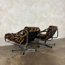 Pair Of Pieff Beta Swivel Lounge Chairs Geometric Fabric Footstool Mid Century Vintage Retro MCM