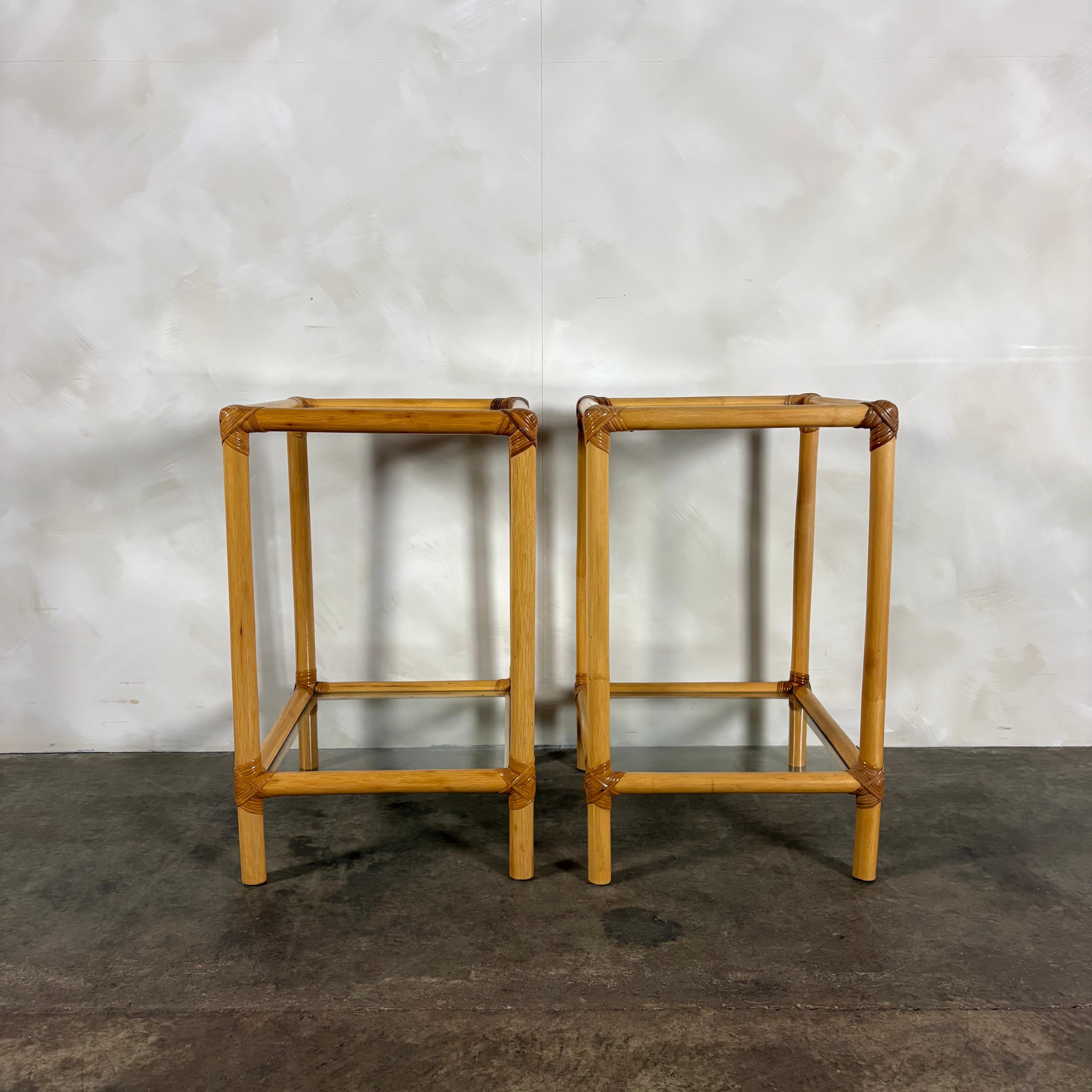 Pair Of Bamboo Bedside/Side Tables Mid Century Vintage Retro MCM