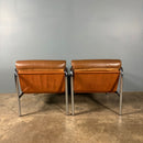 Mid Century Pair Of Pieff Beta Tan Brown Leather Lounge Chairs Vintage Retro MCM