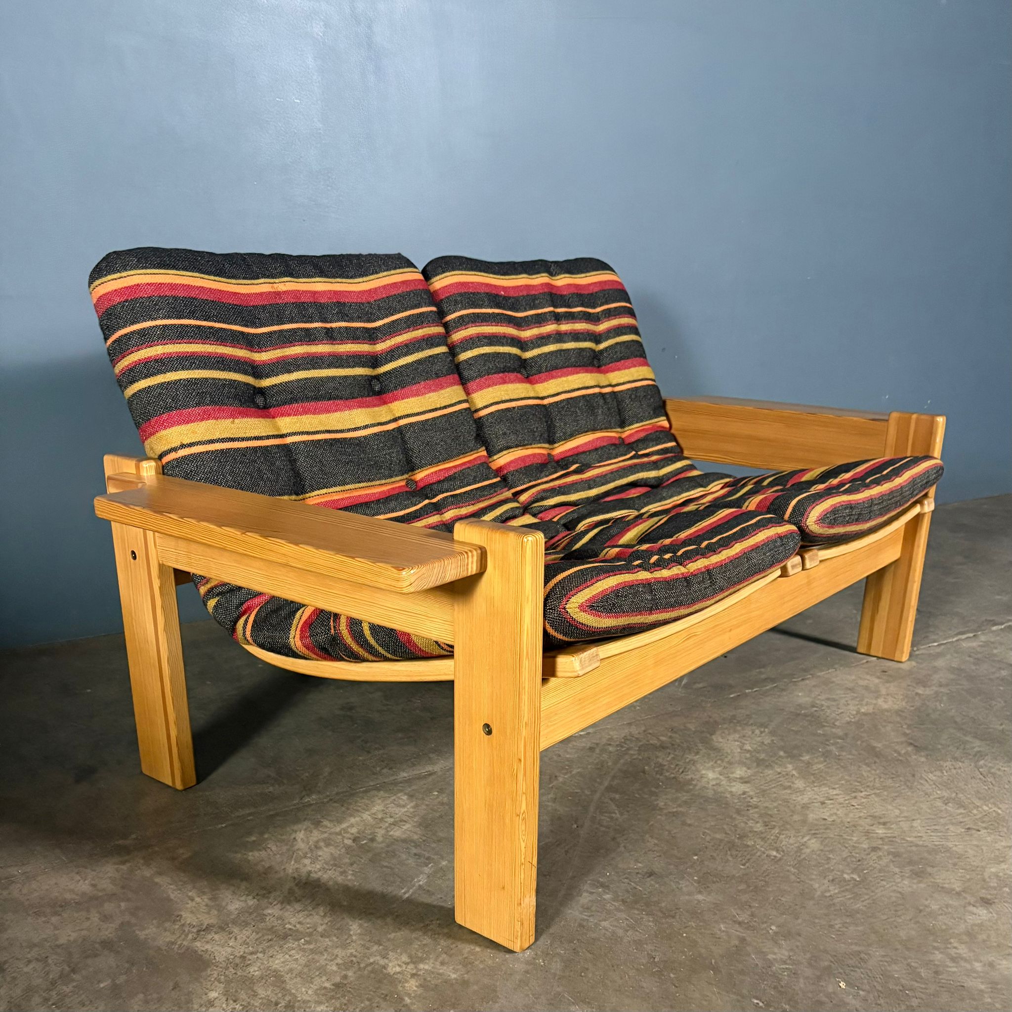 Mid Century Wool Pine Black Two Seater Sofa By Yngve Ekström For Swedese Vintage Retro MCM