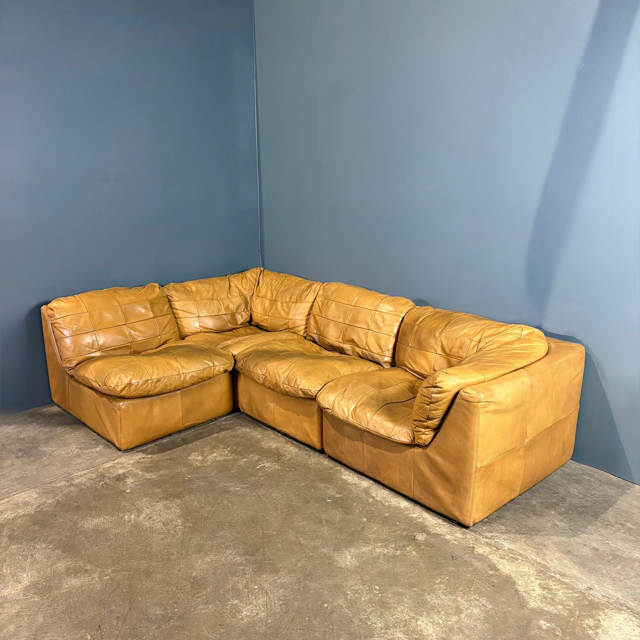 SOLD De Sede DS11 Style Patchwork Leather Modular Sofa Mid Century Vintage Retro MCM