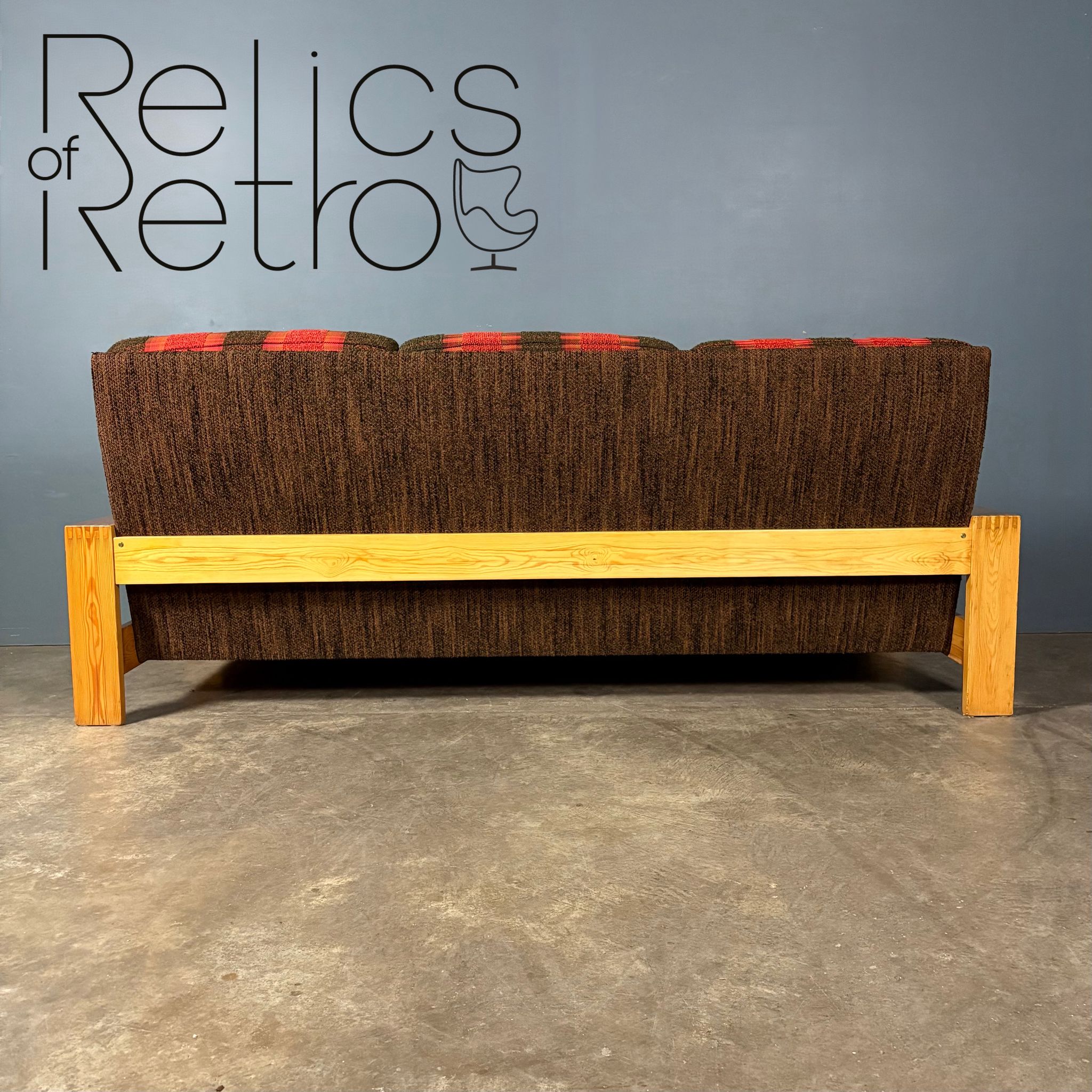 Three Seater Sofa Pine Mid Century Vintage Retro MCM