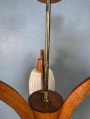 SOLD Teak Brass Glass 1960s Ceiling Pendant Light Mid Century Vintage Retro MCM