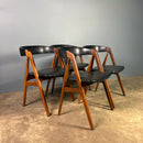 SOLD Four Teak Dining Chairs Kai Kristiansen Model 31 & Thomas Harlev For Farstrup Model 205 Mid Century Vintage Retro MCM