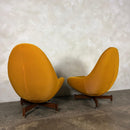 Pair Of Greaves & Thomas Yellow Mustard Egg Swivel Lounge Chairs Mid Century Vintage Retro MCM