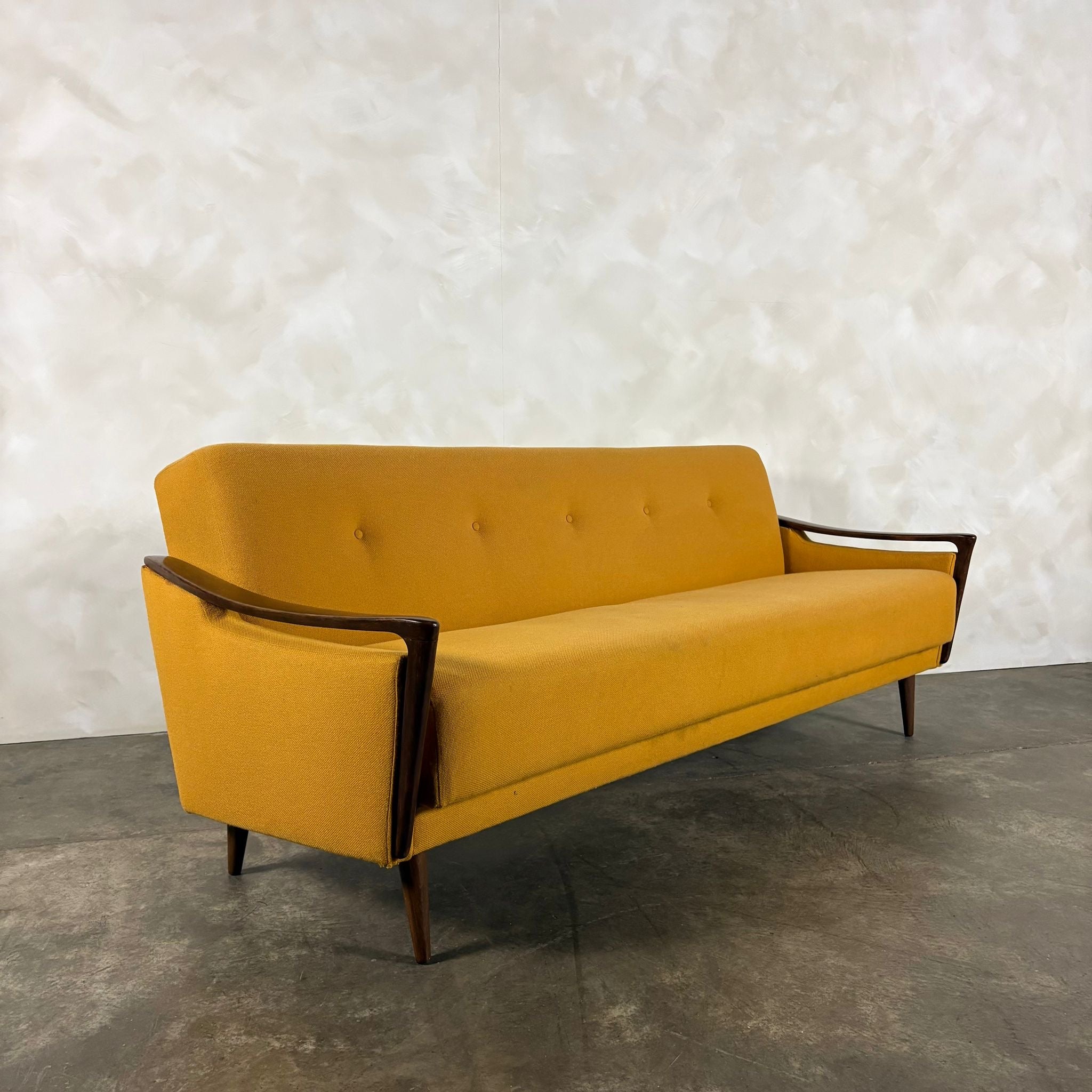 Yellow Three Seater Sofa Bed Danish Mid Century Vintage Retro MCM