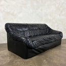 Black Leather Three Seater Sofa Mid Century Vintage Retro MCM