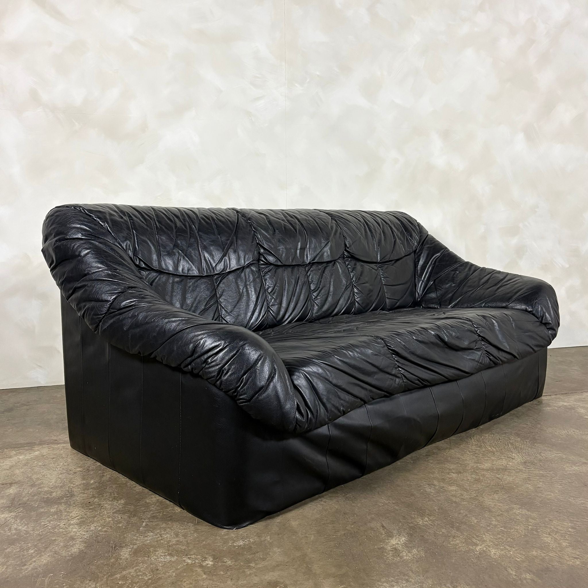 Black Leather Three Seater Sofa Mid Century Vintage Retro MCM