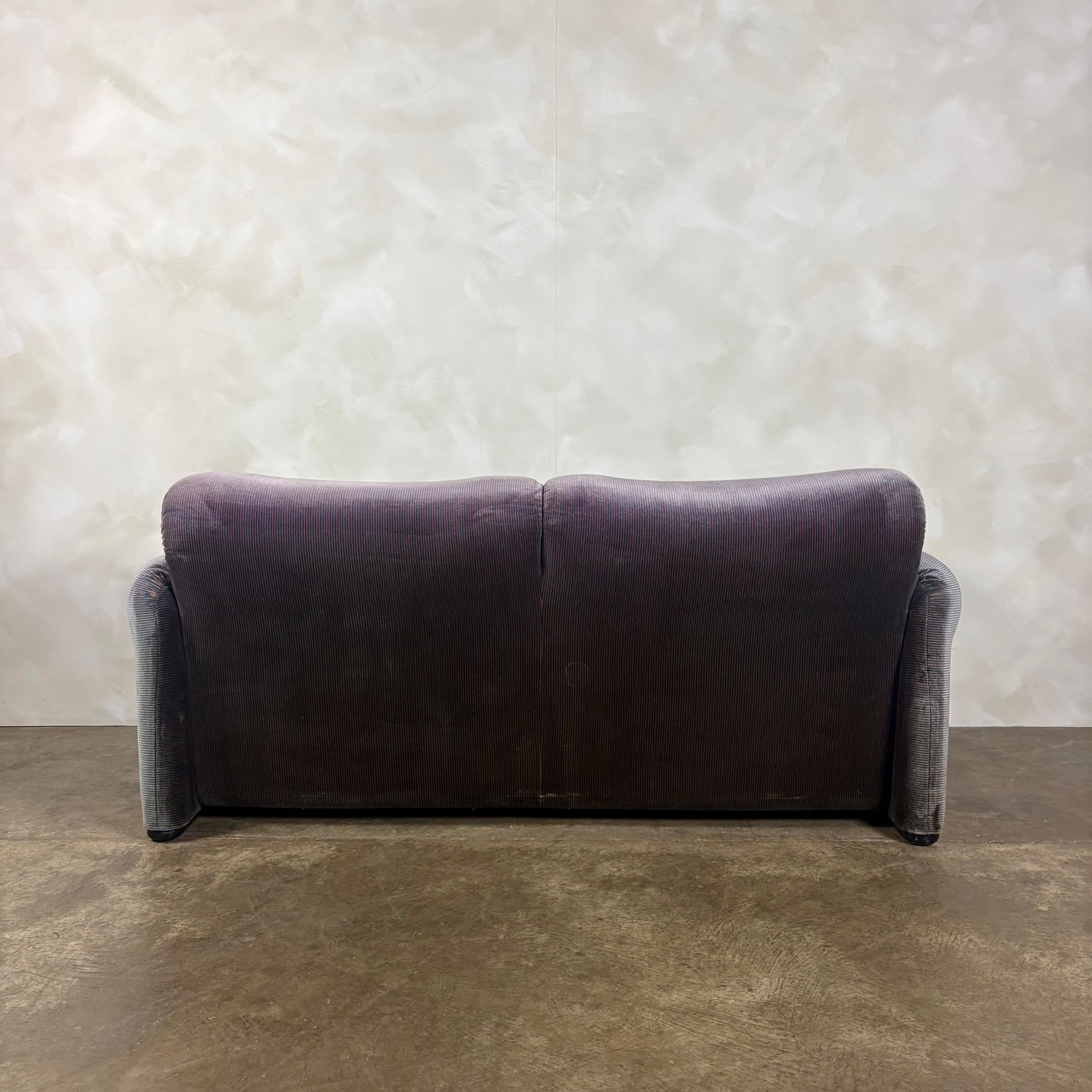 SOLD Maralunga Purple Blue Two Seater Sofa By Vico Magistretti For Cassina 1979 Mid Century Vintage Retro MCM