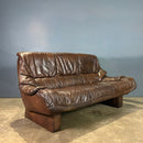 SOLD Brown Leather Brutalist Three Seater Sofa Percival Lafer Style Mid Century Vintage Retro MCM