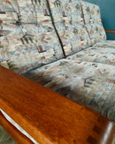 Mid Century Teak Geometric Three Seater Sofa Vintage Retro MCM