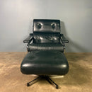 SOLD Mid Century Pieff Alpha Dark Green Leather Swivel Lounge Chair & Footstool Vintage Retro MCM