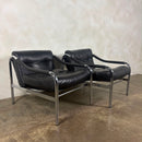 Pair Of Pieff Beta Lounge Chairs In Black Leather Mid Century Vintage Retro MCM