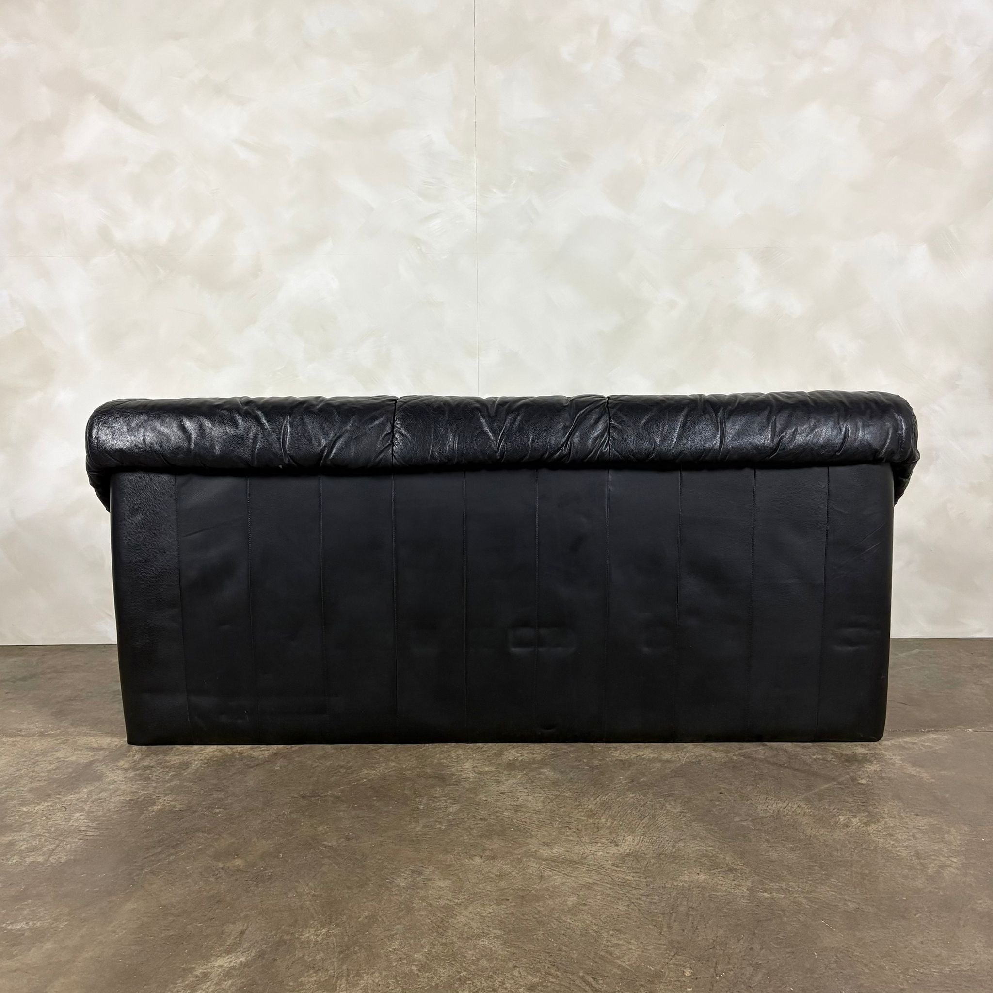 Black Leather Three Seater Sofa Mid Century Vintage Retro MCM
