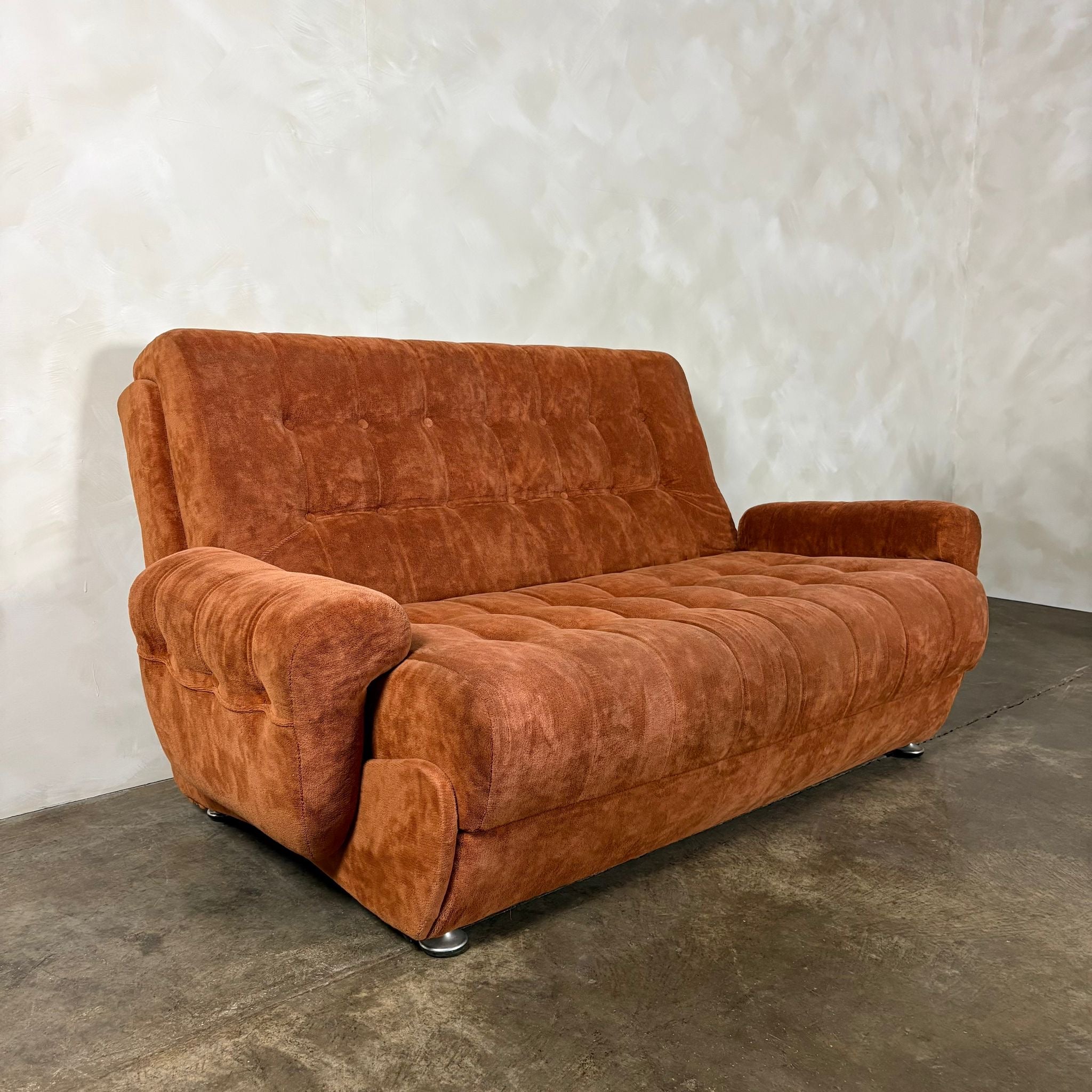 SOLD Mid Century Modular Brown Two Seater Sofa Bed & Armchair With Coffee Table Vintage Retro MCM