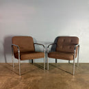 SOLD Pair Of Brown Wool Chrome Lounge Chairs Mid Century Vintage Retro MCM