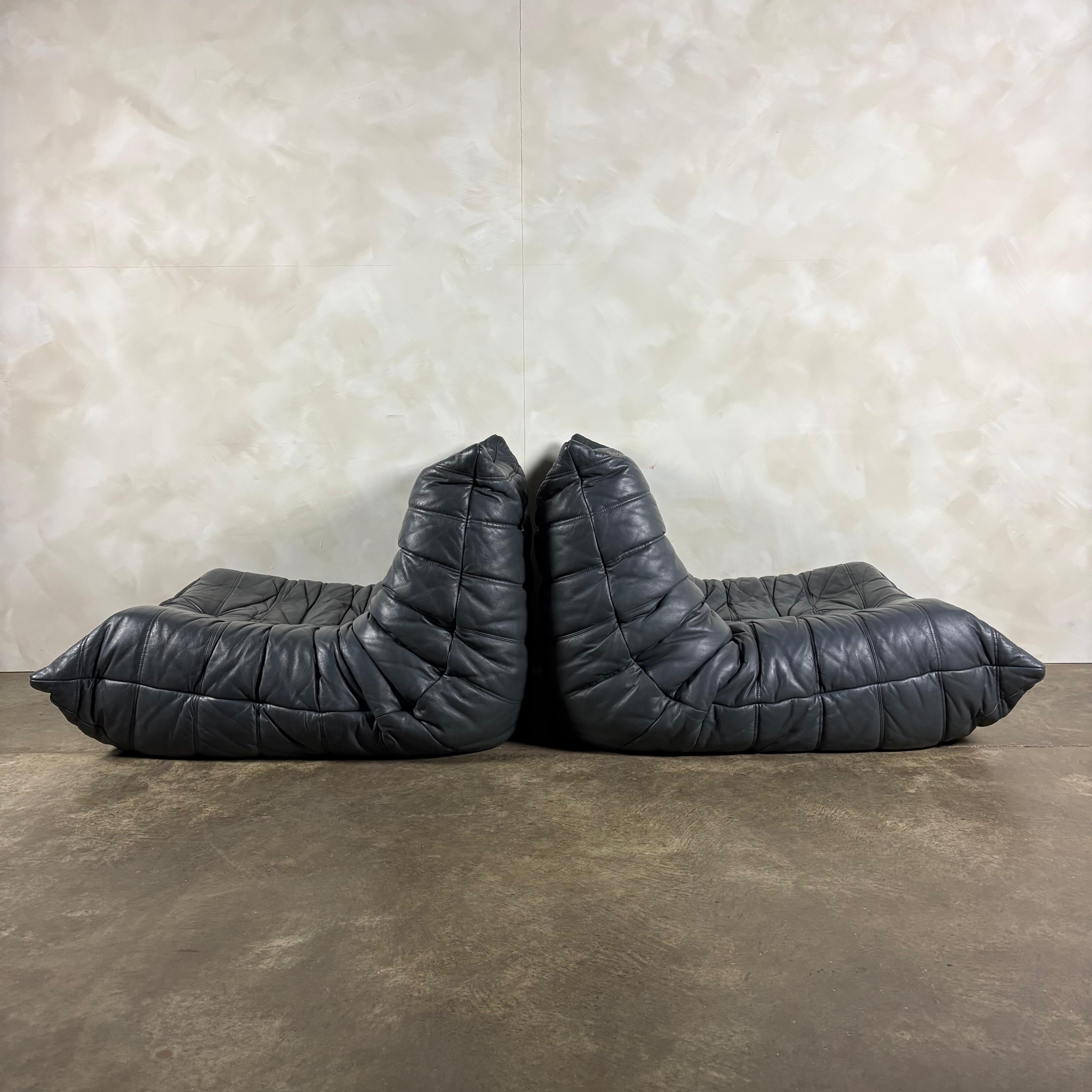 Togo Sofa Set Michel Ducaroy Ligne Roset Grey Leather Mid Century Vintage Retro MCM