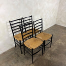 Set Of Four Italian Gio Ponti Style Ebonised Black Ladderback Dining Chairs Mid Century Vintage Retro MCM