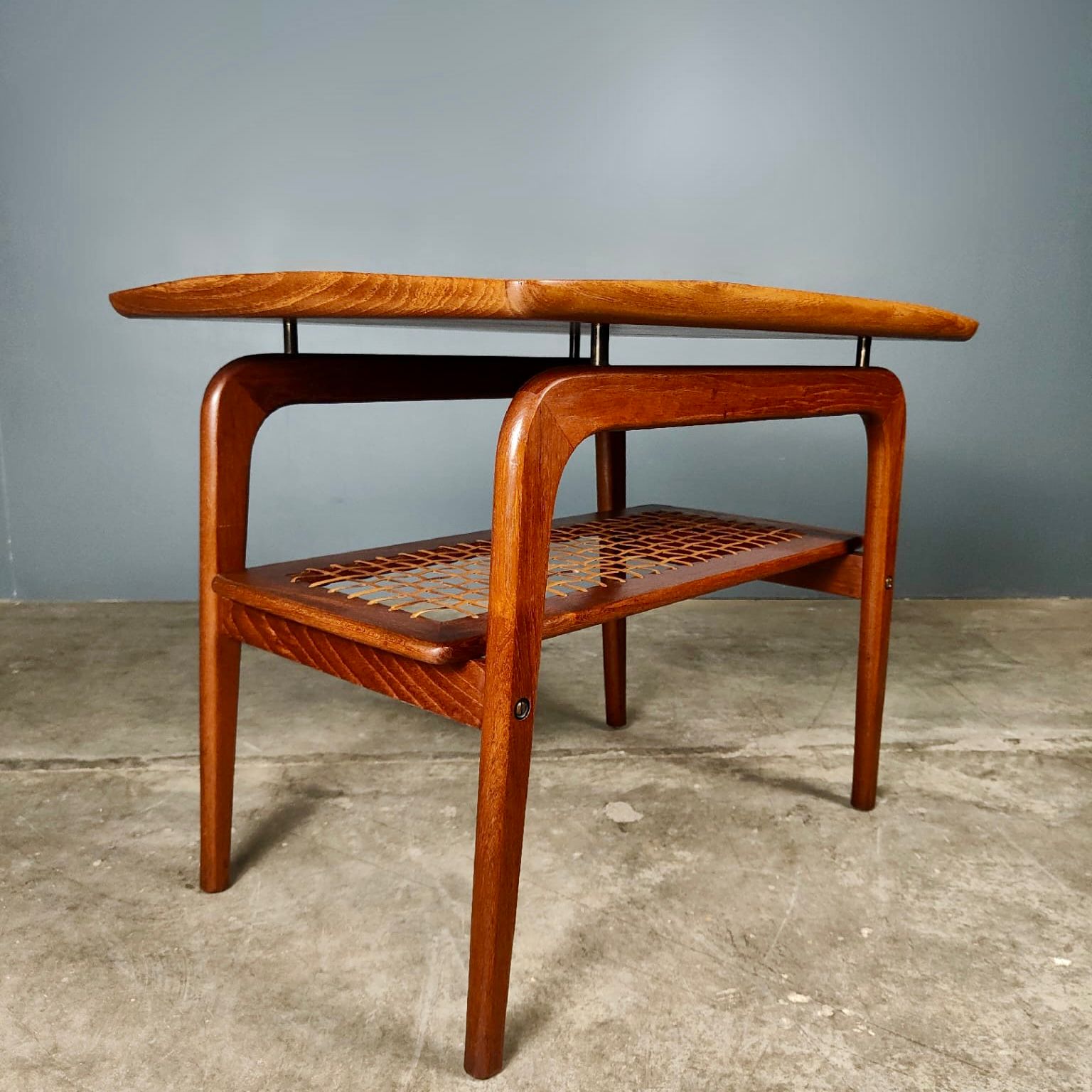 Mid Century Danish Teak Rattan Coffee Table By Arne Hovmand-Olsen For Mogens Kold Vintage Retro MCM