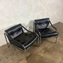 Pair Of Pieff Beta Lounge Chairs In Black Leather Mid Century Vintage Retro MCM