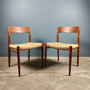 SOLD Pair Of Danish Model 75 Paper Cord Dining Chairs Niels Otto Møller JL Møllers Møbelfabrik Mid Century Vintage Retro MCM