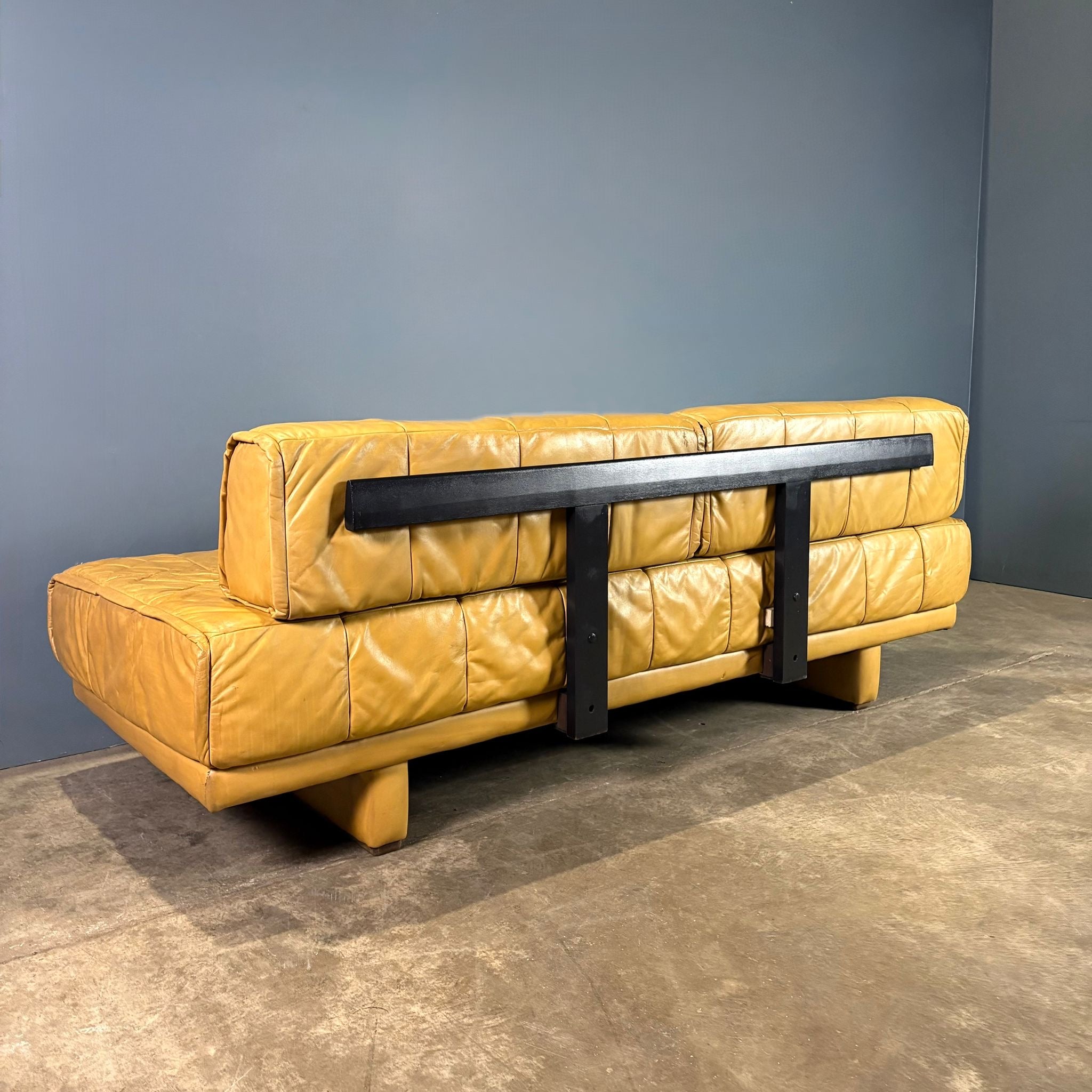 SOLD De Sede DS80 Style Sofa Bed/Daybed Mustard Yellow Leather Mid Century Vintage Retro MCM