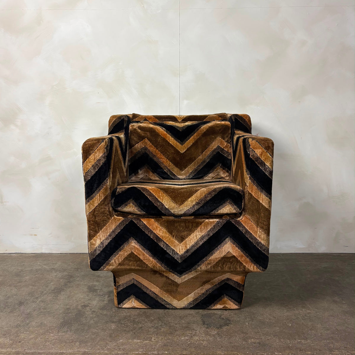 SOLD Milo Baughman Style Lounge Chair Jack Lenor Larsen Style Fabric Mid Century Vintage Retro MCM