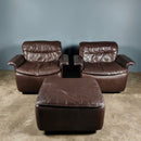 Lausser Modular Armchairs & Footstool Brown Leather West Germany Mid Century Vintage Retro MCM