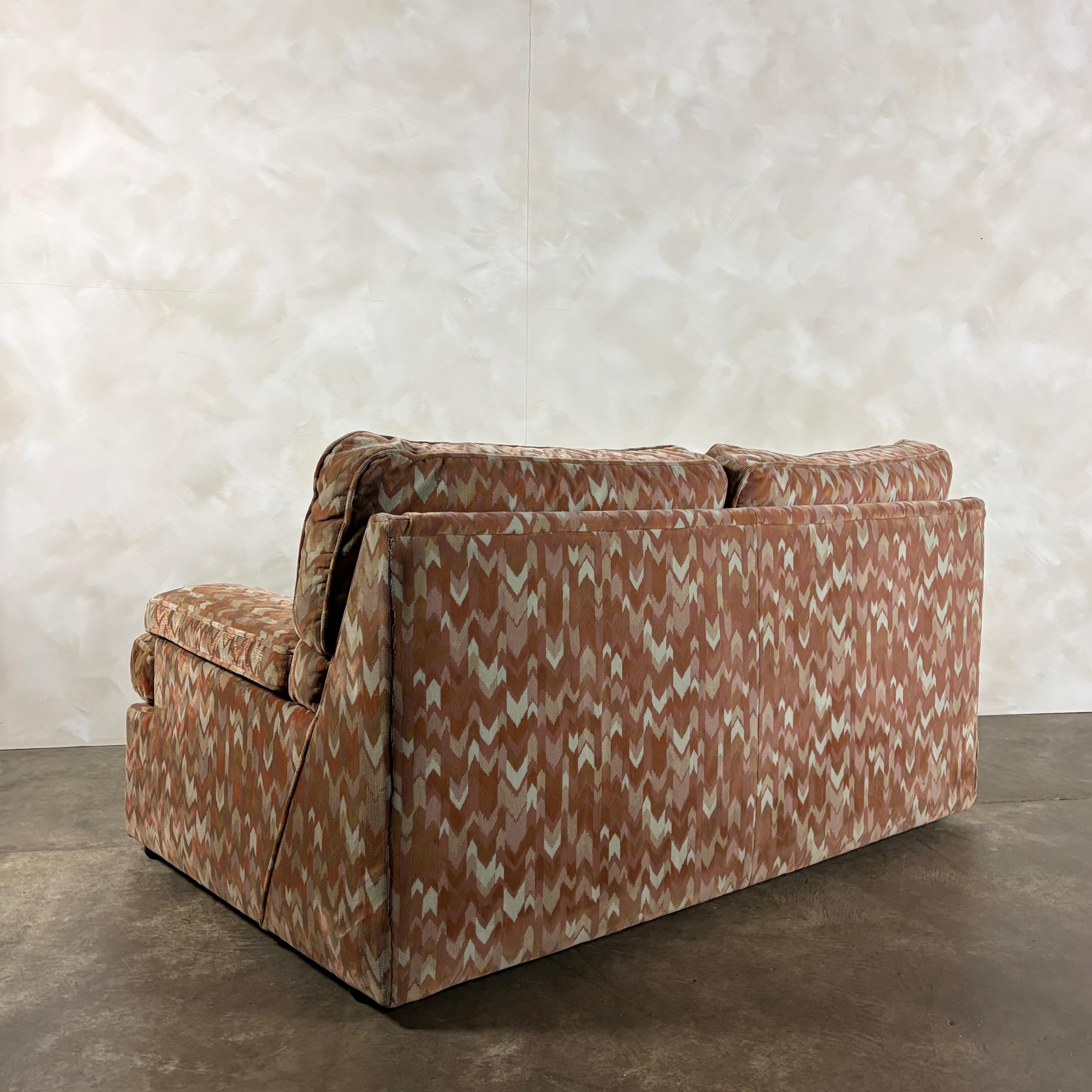 Two Seater 1980s Geometric Patterned Sofa Post Modern Mid Century Vintage Retro MCM