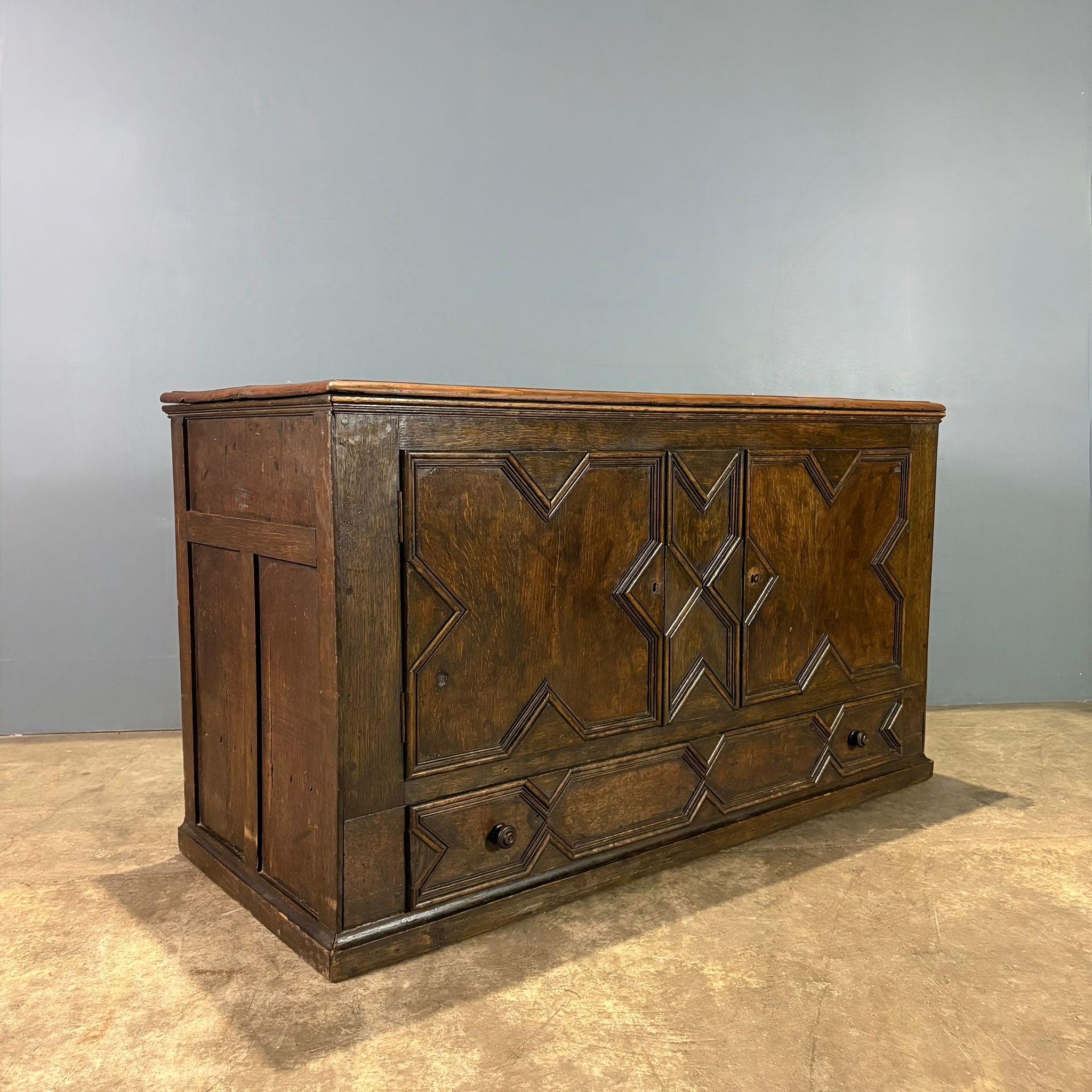 Antique Carved Oak Geometric Blanket Box/Chest Coffer Regency Georgian