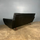 Three Seater Black Leather Sofa Georg Thams Vejen Polstermøbelfabrik Model 64 Mid Century Vintage Retro MCM