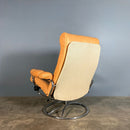 SOLD Pair Of Mid Century Leather & Chrome Ekornes Stressless Reclining Armchairs & Footstools Vintage Retro MCM