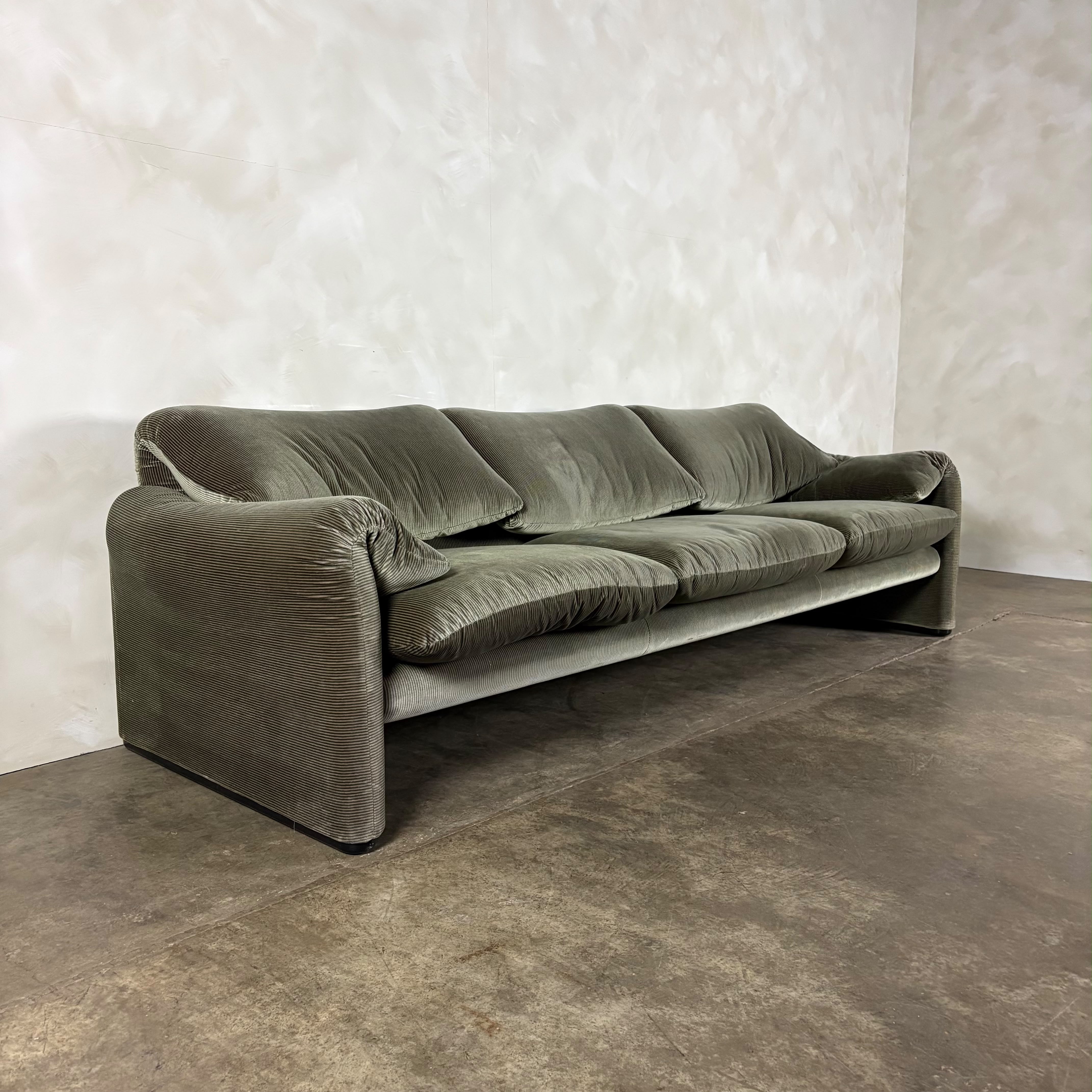 Maralunga Green Sage Three Seater Sofa By Vico Magistretti For Cassina Mid Century Vintage Retro MCM
